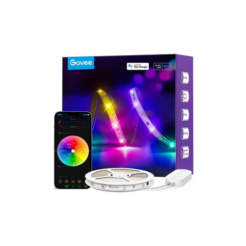 Светодиодная лента GOVEE RGBIC Basic, 10 м, Wi-Fi + BT, многоцветная, зональное управление цветом, голосовое управление, приложение