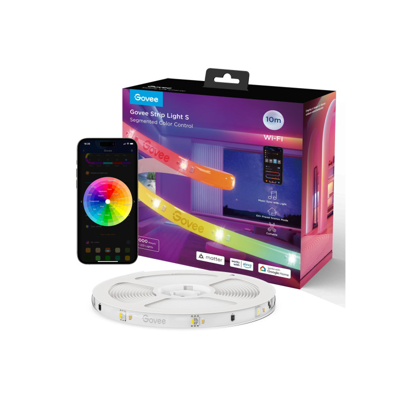 Светодиодная лента GOVEE RGBIC S LED 10 м, защитное покрытие, интеллектуальная Wi-Fi-светодиодная лента, многоцветная, зональная