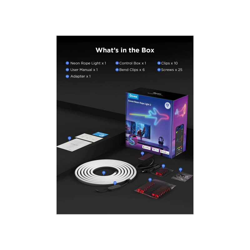 Световая полоса GOVEE Neon Rope Strip Ligth 2 5 м, белая, интеллектуальная Wi-Fi-световая полоса, Wi-Fi + BT, совместимая с Matter,