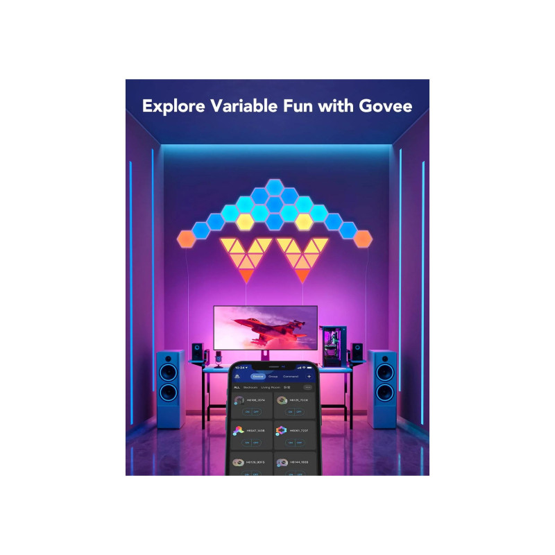 Hexagon Lights GOVEE Glide Hexa Light Panels 10 Pack, Wi-Fi + BT, многоцветный, рассеянные световые эффекты RGBIC, без концентратора