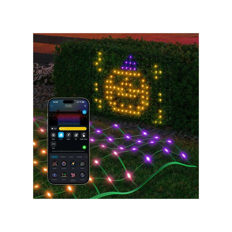 Уличные сетевые светильники GOVEE RGBIC Net Lights 1,2*1,2 м, Wi-Fi + BT, 240 светодиодов, несколько режимов сцены, режим «сделай сам», IP65