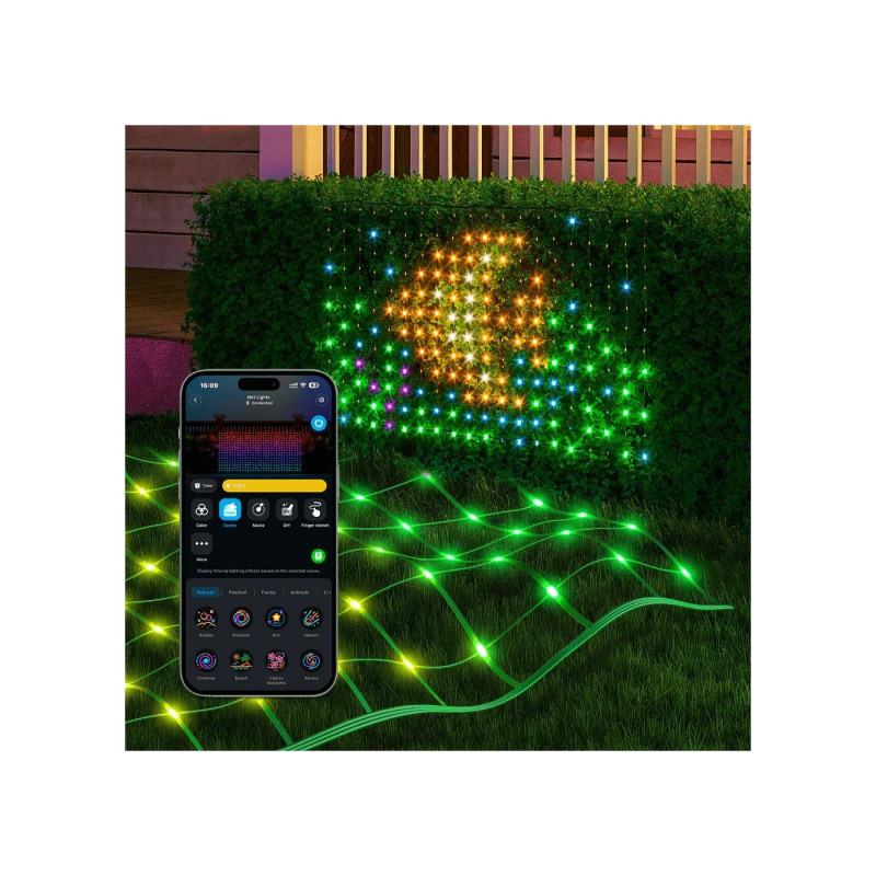 Уличные сетевые светильники GOVEE RGBIC Net Lights 1,2*1,2 м, Wi-Fi + BT, 240 светодиодов, несколько режимов сцены, режим «сделай сам», IP65
