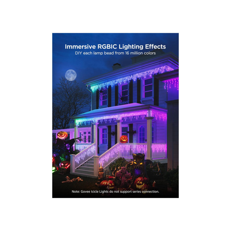 Уличные сосульки GOVEE RGBIC Icicle Ligths 10M, Wi-Fi + BT, приложение, совместимость с Matter, несколько режимов сцены, сделай сам