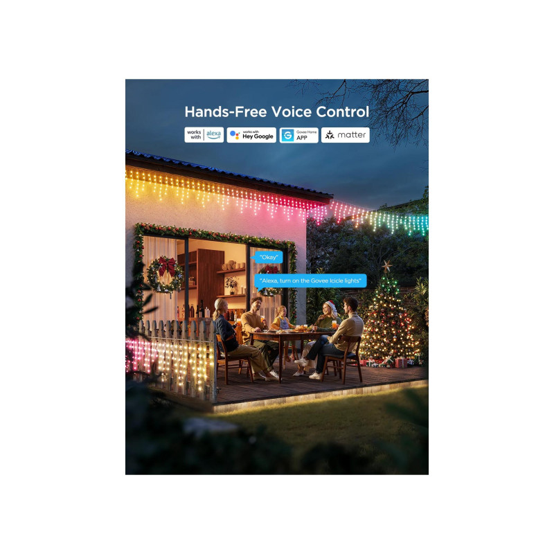 Уличные сосульки GOVEE RGBIC Icicle Ligths 10M, Wi-Fi + BT, приложение, совместимость с Matter, несколько режимов сцены, сделай сам