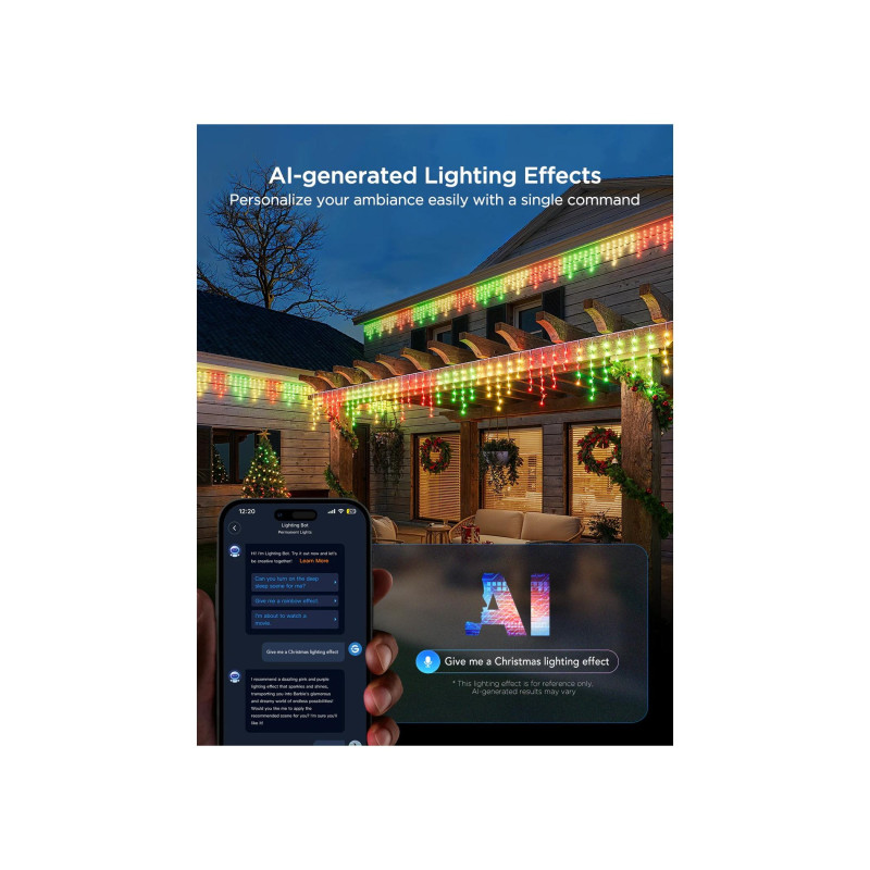 Уличные сосульки GOVEE RGBIC Icicle Ligths 10M, Wi-Fi + BT, приложение, совместимость с Matter, несколько режимов сцены, сделай сам