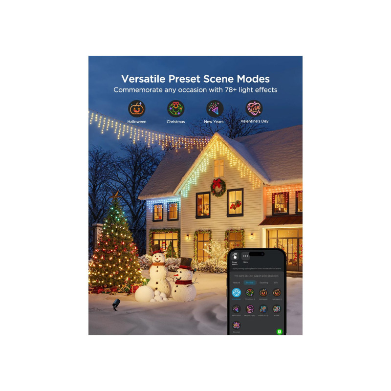 Уличные сосульки GOVEE RGBIC Icicle Ligths 10M, Wi-Fi + BT, приложение, совместимость с Matter, несколько режимов сцены, сделай сам