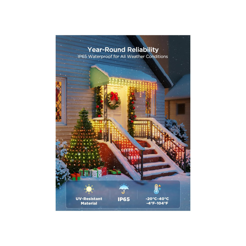 Уличные сосульки GOVEE RGBIC Icicle Ligths 10M, Wi-Fi + BT, приложение, совместимость с Matter, несколько режимов сцены, сделай сам
