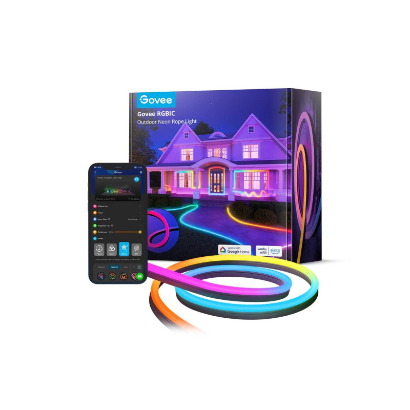 Уличные светодиодные ленты GOVEE RGBIC Уличные неоновые ленты 10 м, Wi-Fi + BT, приложение, нежные световые эффекты, простые