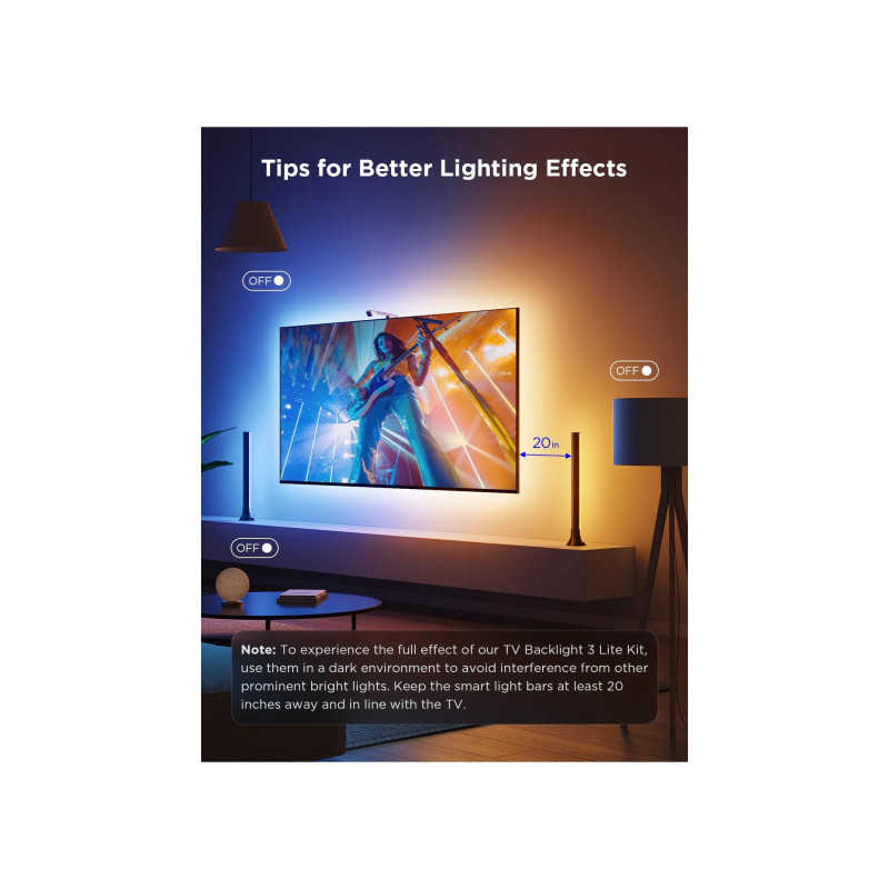 Комплект подсветки телевизора GOVEE RGBICW TV Backlight 3 Lite (55"-65" + световые полосы 40"-70"), Wi-Fi + BT, многоцветный + дополнительный
