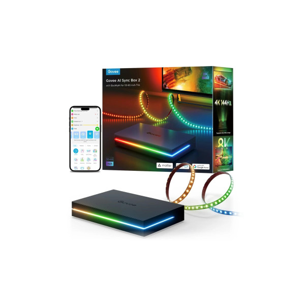 Светодиодная лента для телевизора GOVEE RGBICW AI Sync Box 2 (55"-65"), Wi-Fi + BT, многоцветная + дополнительные белые светодиоды, зональная цветность
