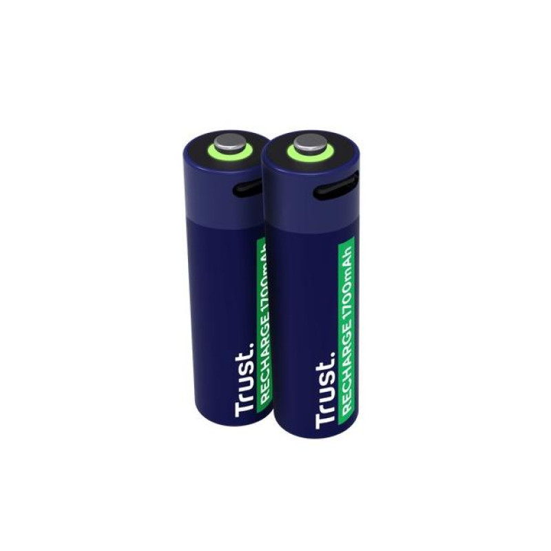 Аккумуляторная батарея Trust USB-C AA 1700 мАч, до 800 циклов зарядки, зарядка 100% за 2 часа, 2 шт. в упаковке