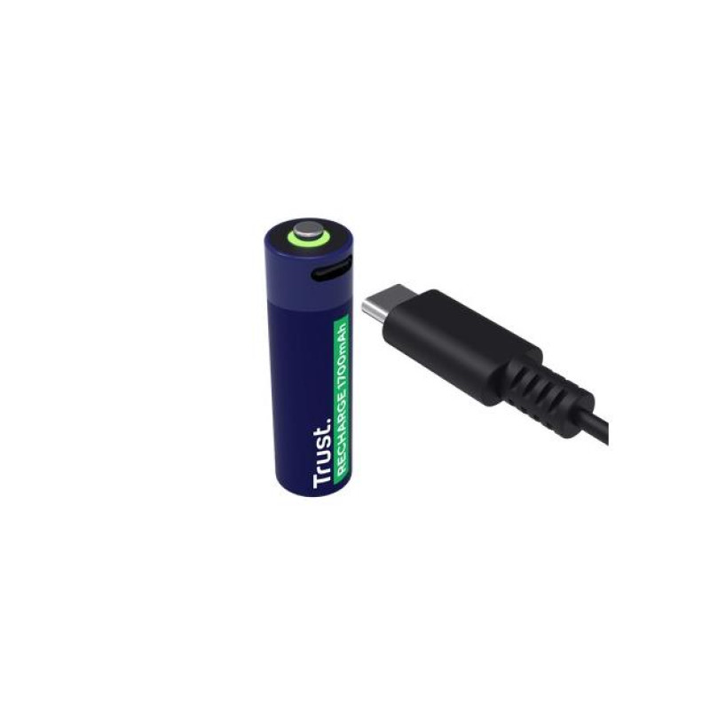 Аккумуляторная батарея Trust USB-C AA 1700 мАч, до 800 циклов зарядки, зарядка 100% за 2 часа, 2 шт. в упаковке