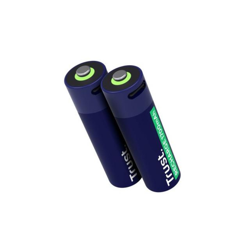 Аккумуляторная батарея Trust USB-C AA 1700 мАч, до 800 циклов зарядки, зарядка 100% за 2 часа, 2 шт. в упаковке