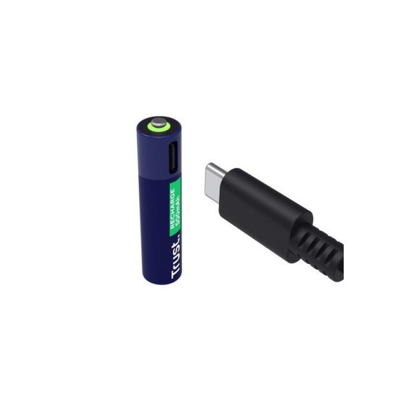 Аккумуляторная батарея Trust USB-C AA A 500 мАч, до 800 циклов зарядки, зарядка 100% за 2 часа, 2 шт. в упаковке