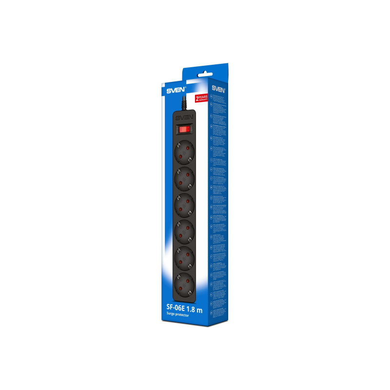 Сетевой фильтр Sven SF-06E, 6 Sockets, 5 m, Black