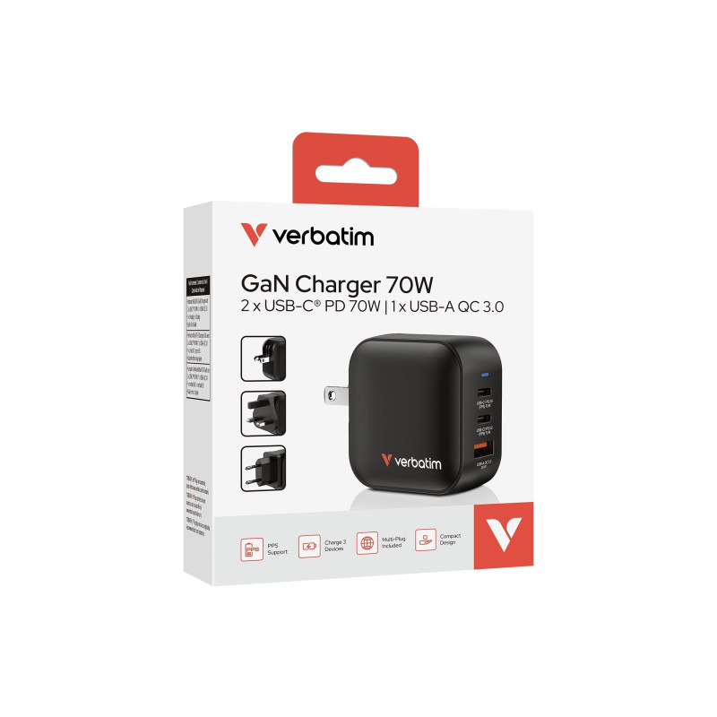 Verbatim Mini GaN Charger 70 Вт, черный