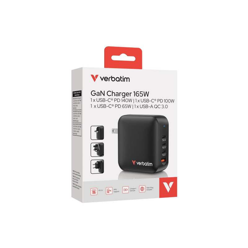 Verbatim Mini GaN Charger 165 Вт, черный