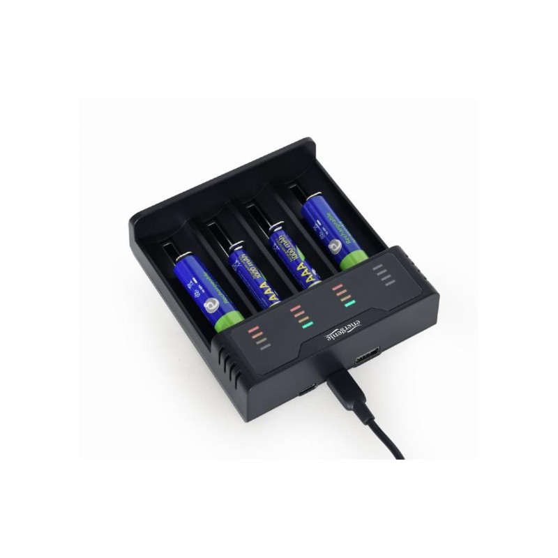 Быстрое зарядное устройство для Ni-MH + Li-ion аккумуляторов EnerGenie BC-USB-02, выходной порт USB для практичной функции внешнего аккумулятора (5 В / 2 А)