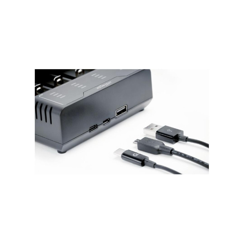 Быстрое зарядное устройство для Ni-MH + Li-ion аккумуляторов EnerGenie BC-USB-02, выходной порт USB для практичной функции внешнего аккумулятора (5 В / 2 А)