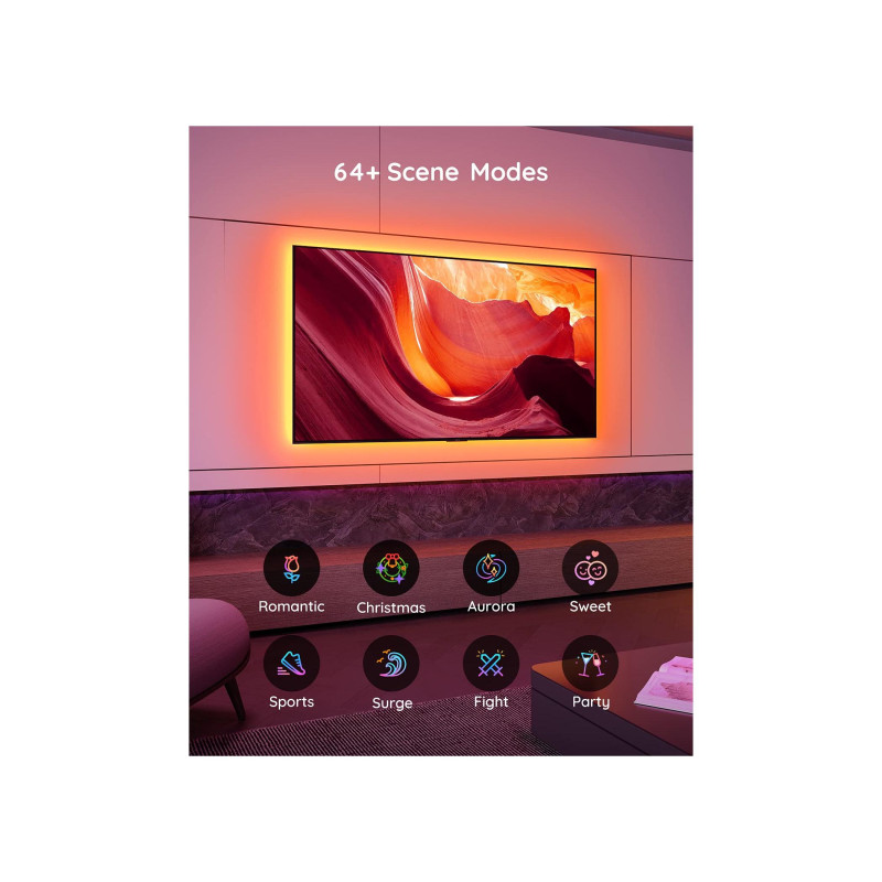 Подсветка телевизора GOVEE RGB TV (40"-60"), Wi-Fi + BT, многоцветная, приложение, музыкальный режим, концентратор не требуется