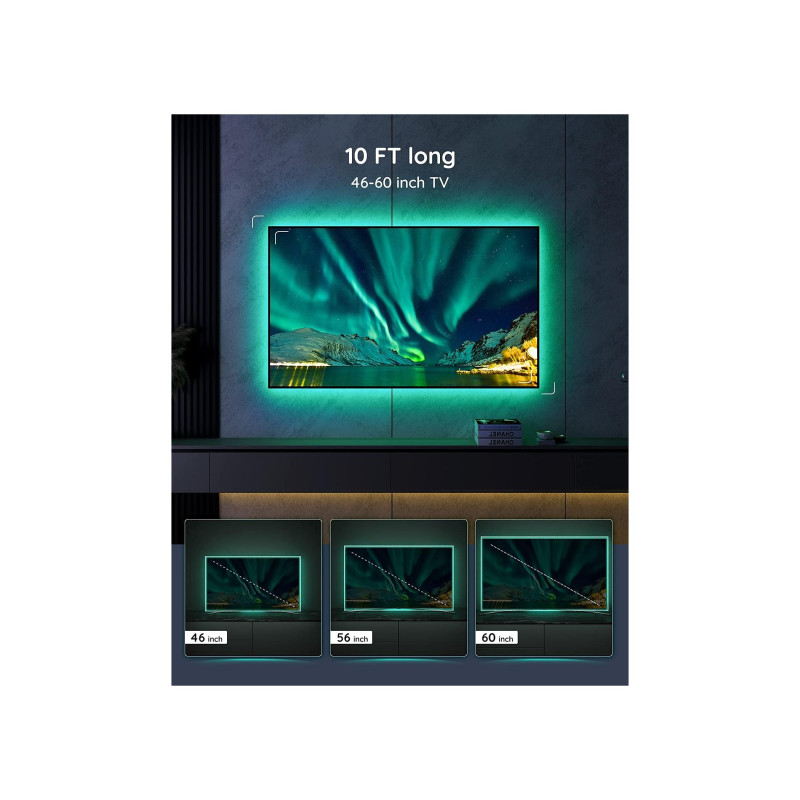 Подсветка телевизора GOVEE RGB TV (40"-60"), Wi-Fi + BT, многоцветная, приложение, музыкальный режим, концентратор не требуется