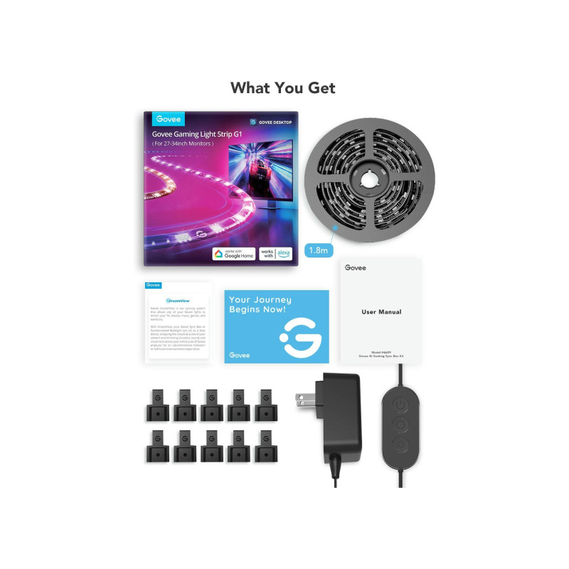 Светодиодная лента для монитора GOVEE RGB Gaming Light Strip G1 (27"-34"), Wi-Fi + BT, многоцветная, приложение, музыкальный режим, без концентратора
