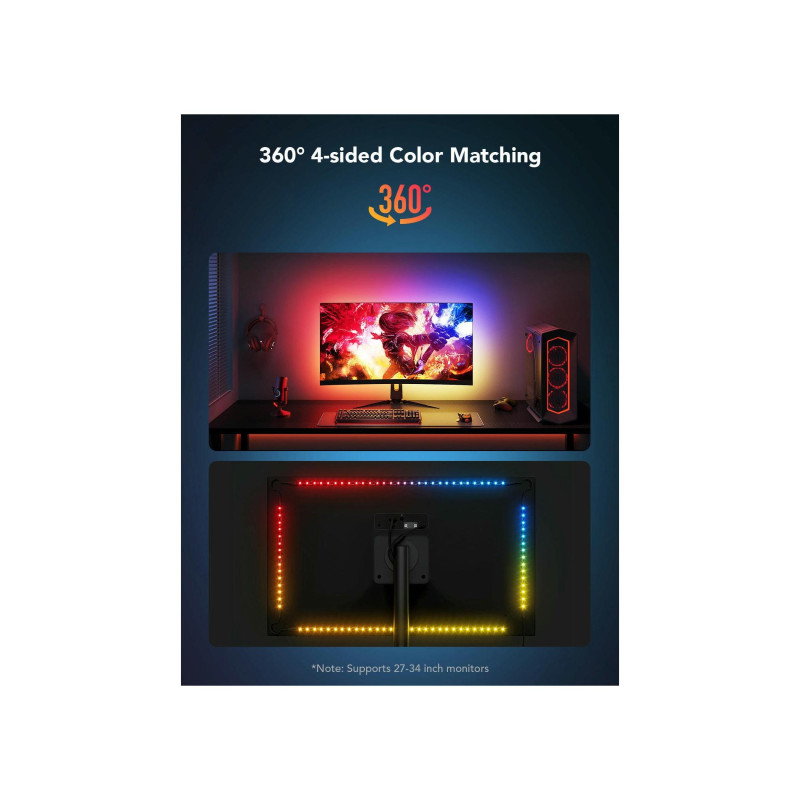 Светодиодная лента для монитора GOVEE RGB Gaming Light Strip G1 (27"-34"), Wi-Fi + BT, многоцветная, приложение, музыкальный режим, без концентратора