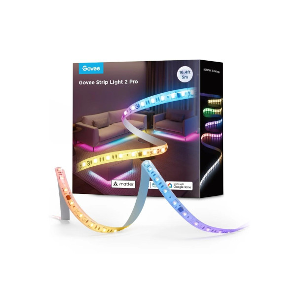 Светодиодная лента GOVEE RGBICWW LED Strip Light 2 Pro 5 м, защитное покрытие, интеллектуальная Wi-Fi-светодиодная лента, 5-в-1 RGBIC+