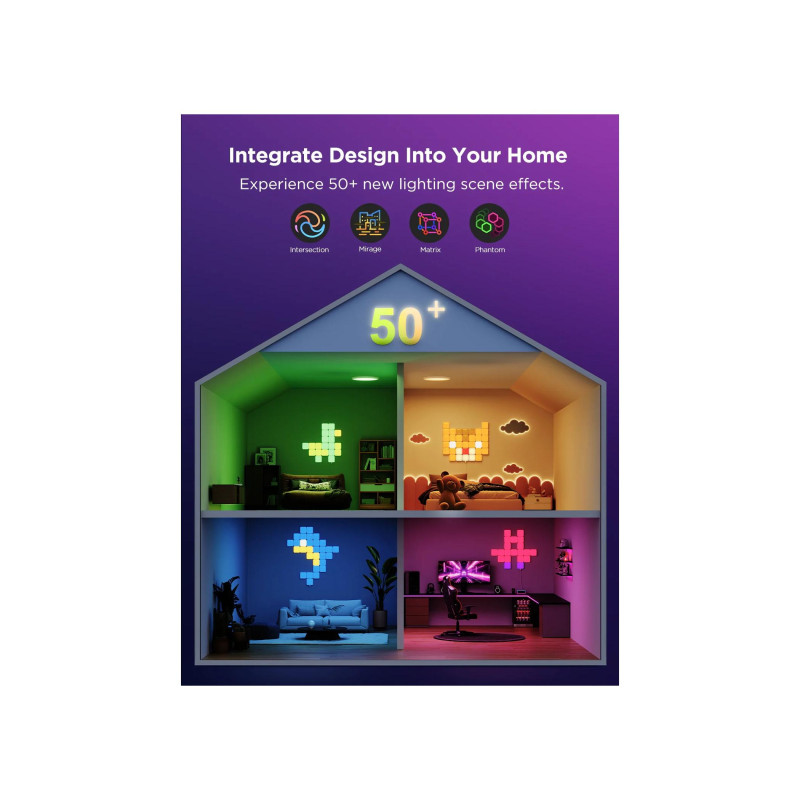 Square Lights GOVEE Smart Mini Panel Lights 10 шт. в упаковке, Wi-Fi + BT, многоцветные, рассеянные световые эффекты RGBIC, без концентратора