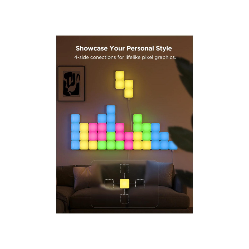 Square Lights GOVEE Smart Mini Panel Lights 10 шт. в упаковке, Wi-Fi + BT, многоцветные, рассеянные световые эффекты RGBIC, без концентратора