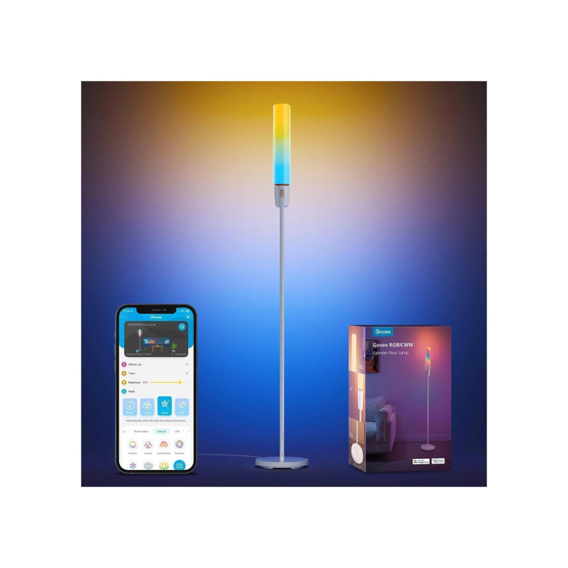 Напольный светильник GOVEE RGBICW Cylinder Floor Lamp, Wi-Fi + BT, многоцветный + сверхбелые светодиоды, разнонаправленное освещение