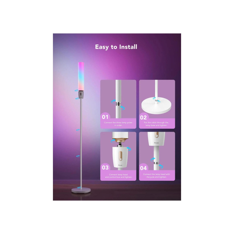 Напольный светильник GOVEE RGBICW Cylinder Floor Lamp, Wi-Fi + BT, многоцветный + сверхбелые светодиоды, разнонаправленное освещение