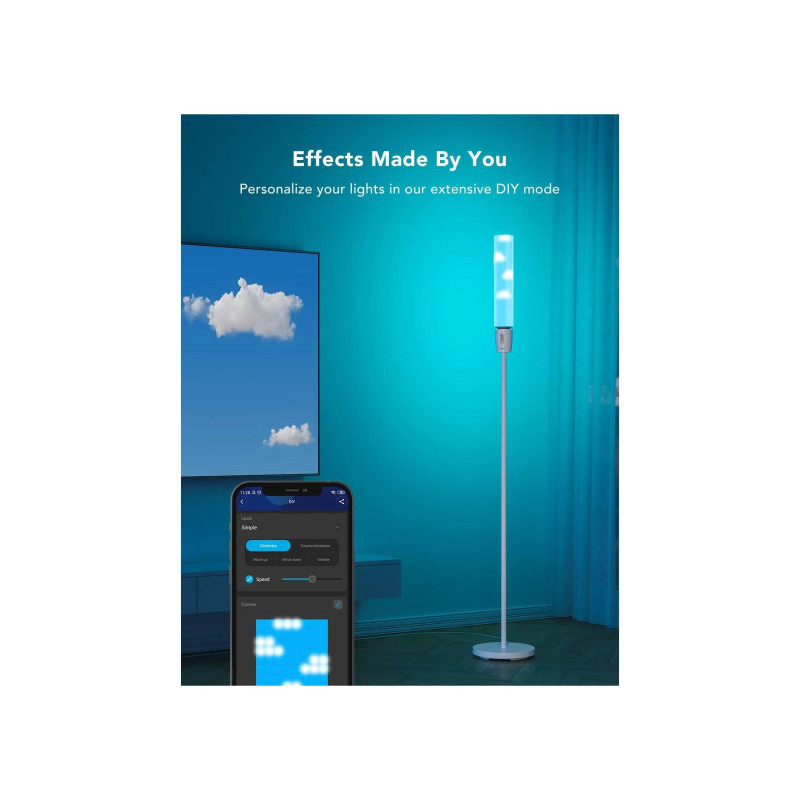 Напольный светильник GOVEE RGBICW Cylinder Floor Lamp, Wi-Fi + BT, многоцветный + сверхбелые светодиоды, разнонаправленное освещение