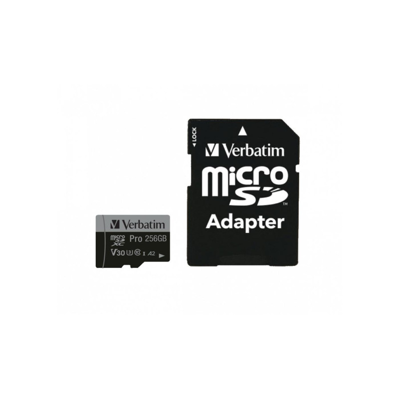 Карта памяти MicroSD MicroSD 256GB Verbatim Pro 600X + SD Adapter