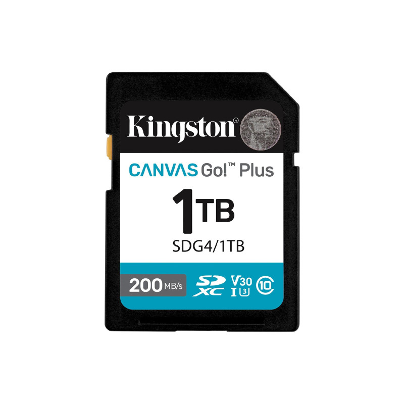 1,0 ТБ SD Class10 UHS-I U3 (V30) Kingston Canvas Go! Plus G4, чтение: до 200 МБ/с, запись: до 160 МБ/с, идеально подходит для