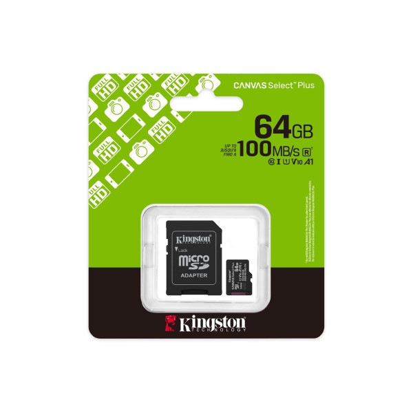 Card de memorie MicroSD 64GB Kingston Canvas Select Plus Gen3 SDCS3/64GB+SD adapter