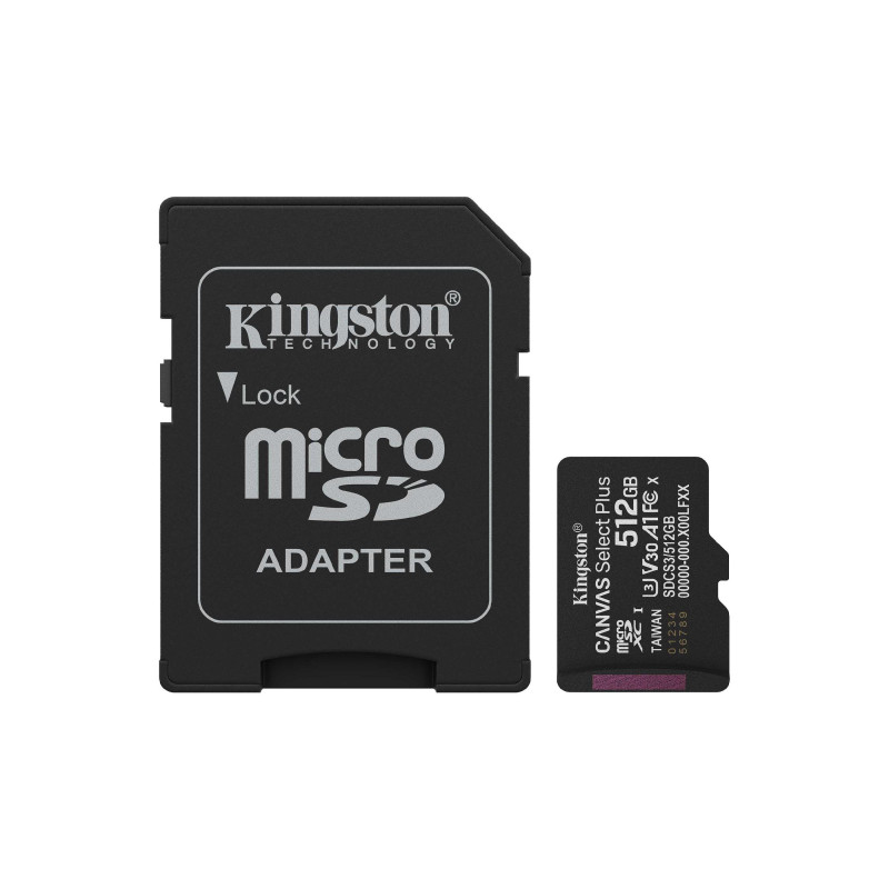 Карта памяти MicroSD 512GB Kingston Canvas Select Plus (V10) + SD adapter