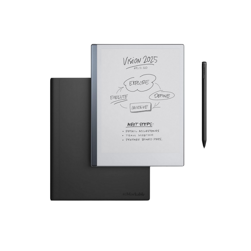 reMarkable 2 Essentials Bundle with Marker Plus Book Folio Polymer, Leather Black