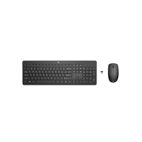 Беспроводная клавиатура и мышь HP 330, полноразмерная; раскладка с 2,5 зонами, малошумный ход клавиш; 2,5 мм, 1600 точек на дюйм, 3