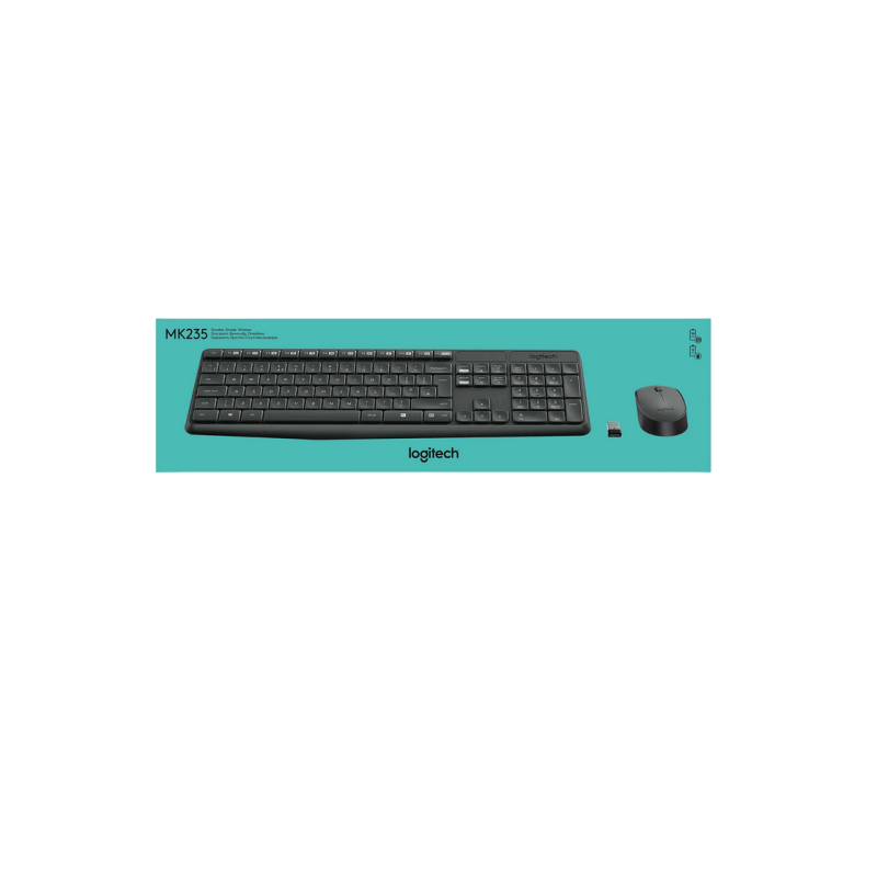 Wireless Keyboard & Mouse Logitech MK235, Low-profile, Spill-resistant, FN key, 5M, 1000dpi 3 buttons, 2xAAA/