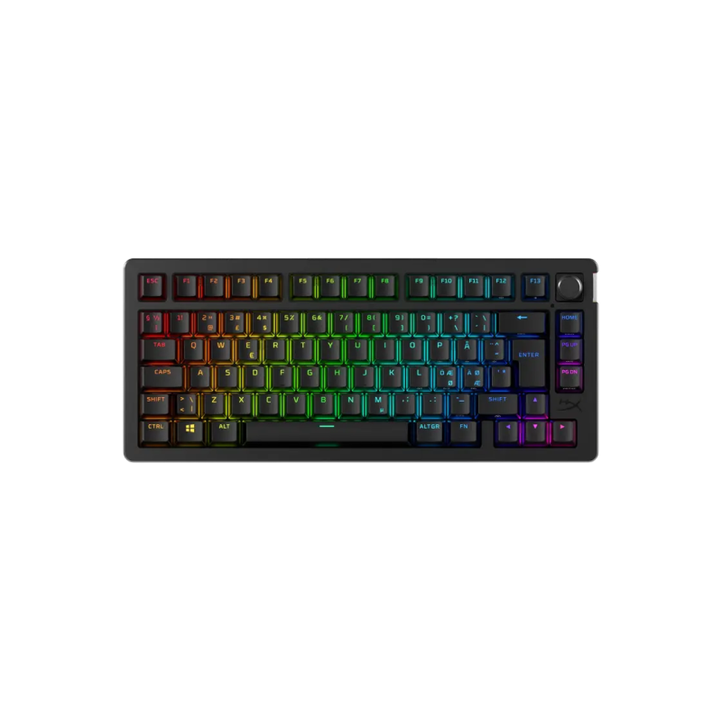 Игровая беспроводная клавиатура HyperX Alloy Rise 75, механическая, форм-фактор 75%, линейный SW, ручка громкости, 80h, RGB, 1,8 м