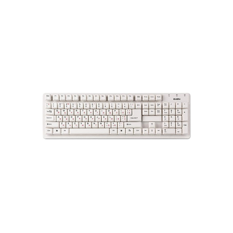Клавиатура SVEN Standard 301, классическая раскладка, защита от брызг, клавиша калькулятора, 1,5 м, USB, английский/русский, белая