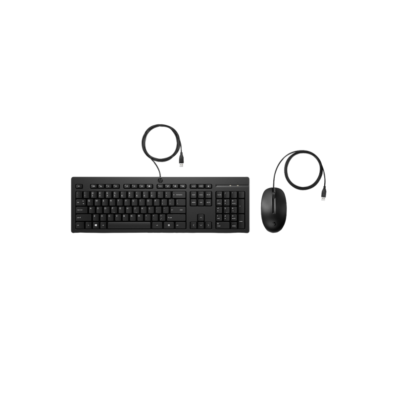 Keyboard & Mouse HP 225, Keyboard Full size; 3-zone layout, Mouse 3 buttons, 1.8m cable length, USB, EN/RU, 