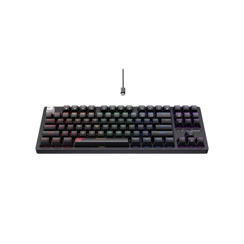 Gaming Keyboard Havit KB892L, Mechanical, Tacticle SW, 87 Keys, Fn keys, RGB, 1.8m, USB, EN, Black
