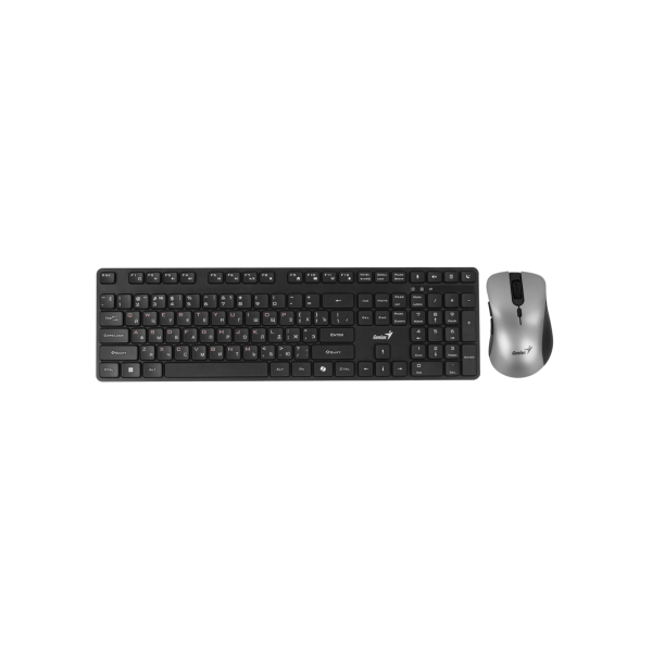 Wireless Keyboard & Mouse Genius KM-8216S, 12 Fn keys, Chocolate keycap, Silent, 1200dpi, 3 buttons, 2xAAA/1xAA