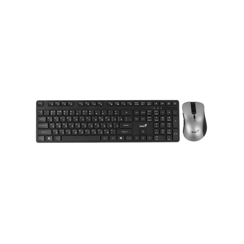Wireless Keyboard & Mouse Genius KM-8216S, 12 Fn keys, Chocolate keycap, Silent, 1200dpi, 3 buttons, 2xAAA/1xAA