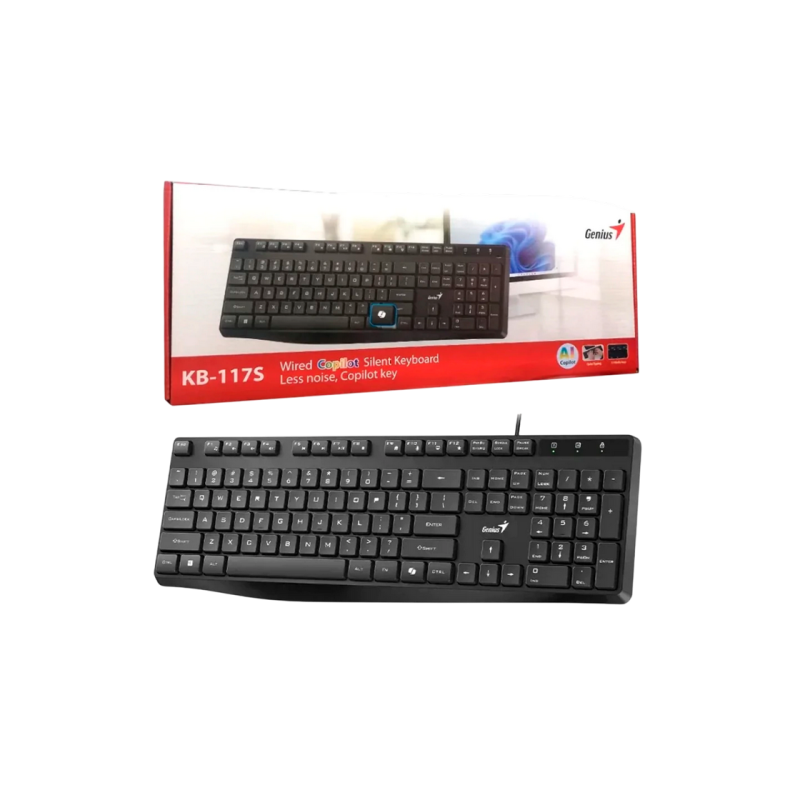 Keyboard Genius KB-117S, Classic, 12 Fn keys, Chocolate low-noise Keycap, Silent , 1.5m, USB, USB-C, EN/RU, Black