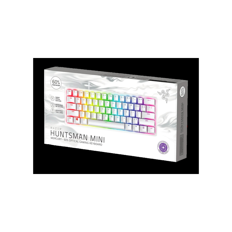 Gaming Keyboard Razer Huntsman Mini, Optical Clicky SW, Doubleshot PBT Keycaps,US Layout,USB, White