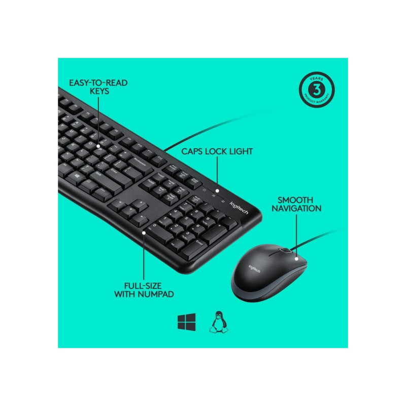 Клавиатура Logitech MK120, EN/RU, Black