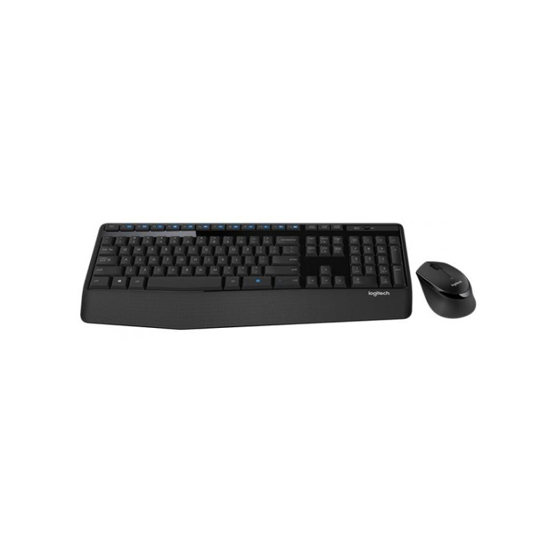 Wireless Keyboard & Mouse Logitech MK345, Spill-resist, Palm rest, US Layout, 2xAAA/1xAA, Black